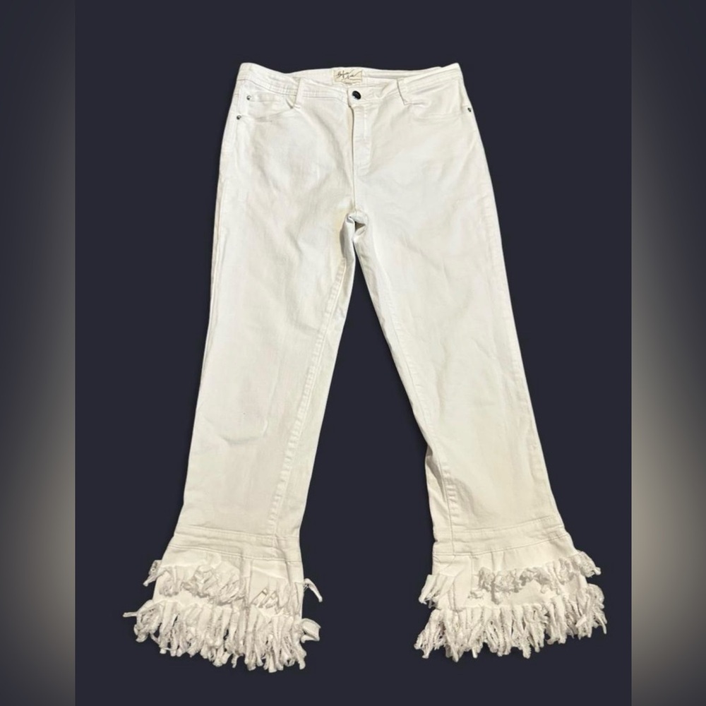 Before You White Fringed Women's Pants. Size Medium